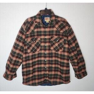 VTG Field N Forest Plaid Flannel Shirt Jacket Quilt Lined Shacket Mens Medium